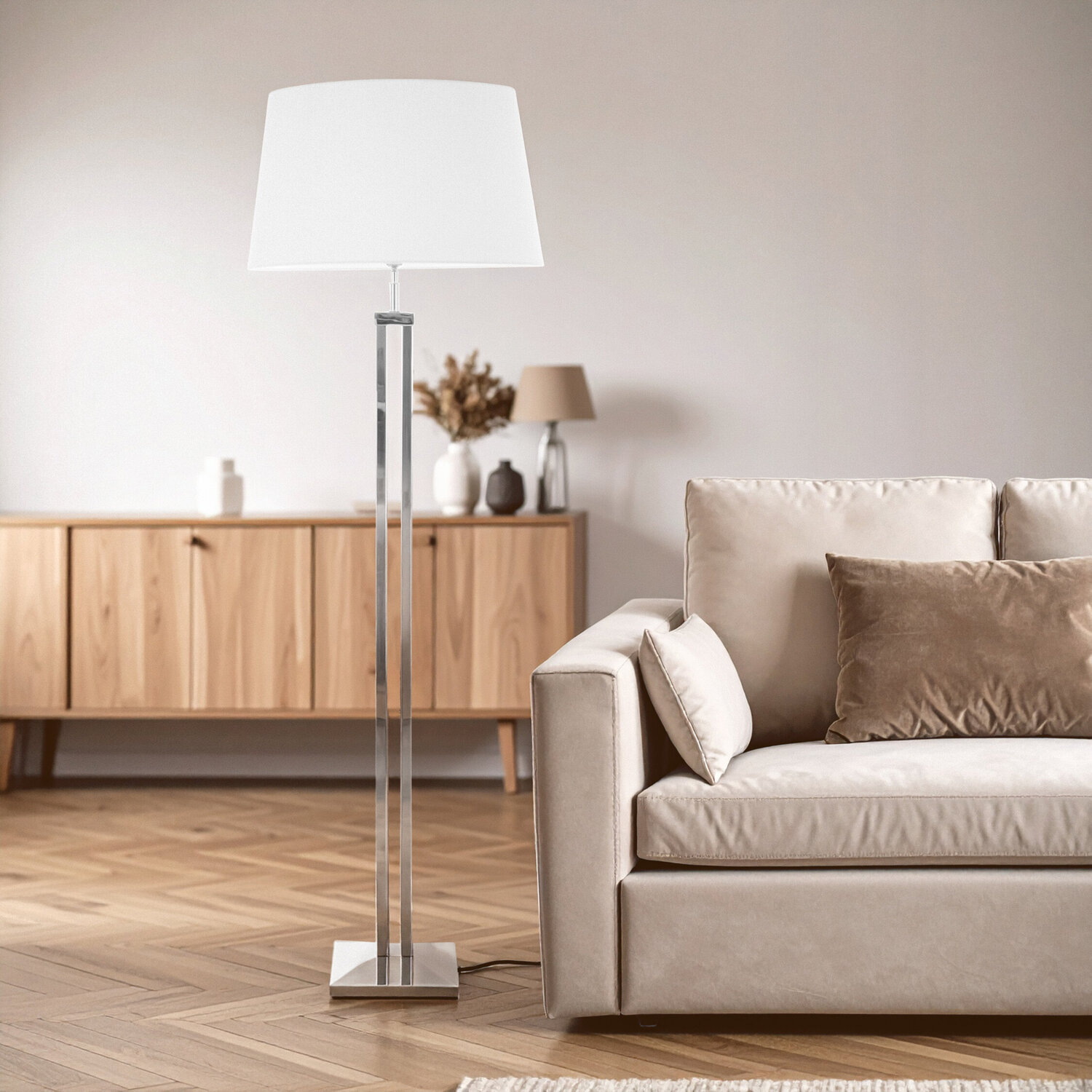 Skye Floor Lamp with Dual Rod Base - White