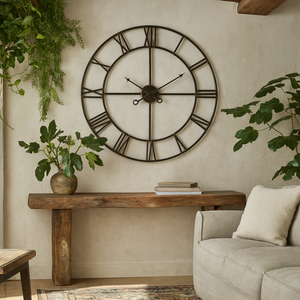 Antique Brass Open Frame Wall Clock with Roman Numerals