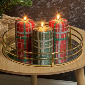 Christmas Red & Green Tartan 40hr Candles - 3 pc Set - Red, Green