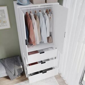 2-Door 3-Drawer Wardrobe with Storage Shelf, and Hanging Space -180x80x50cm - White