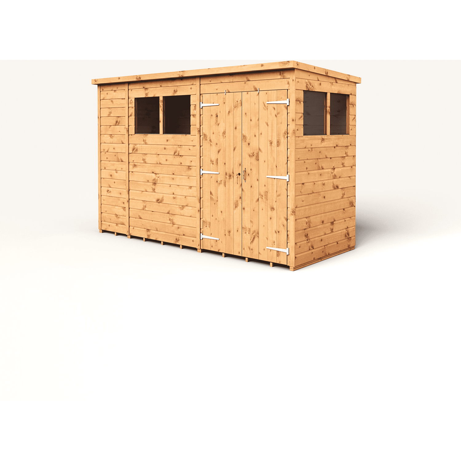 Empire 10x4 Modular Pent Garden Shed with a Double Door & Windows - Brown