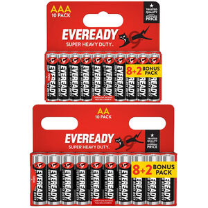 10x AA & 10x AAA Eveready Super Heavy Duty Zinc Batteries (20x Batteries)