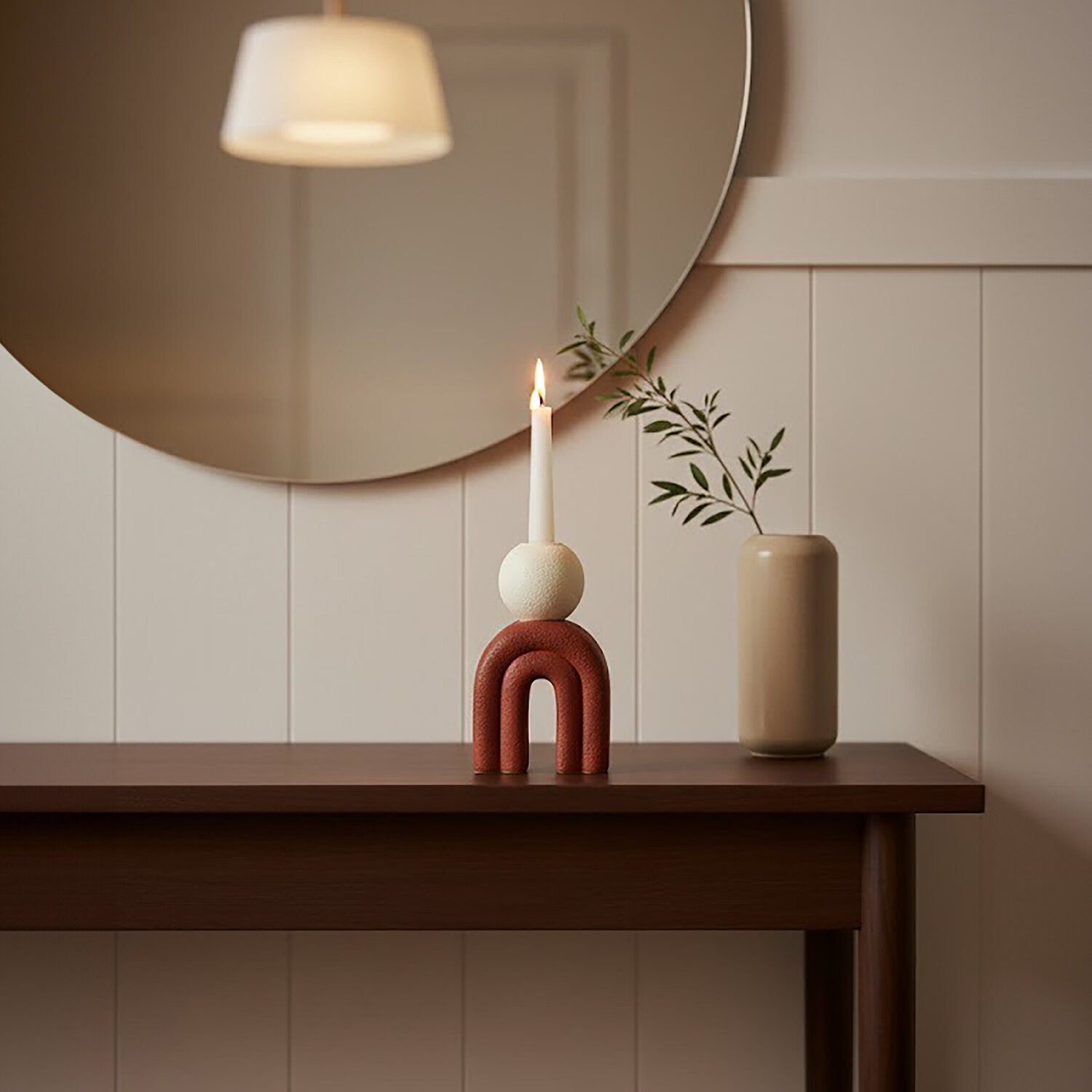 Utica Candle Holder With Red Base - Red