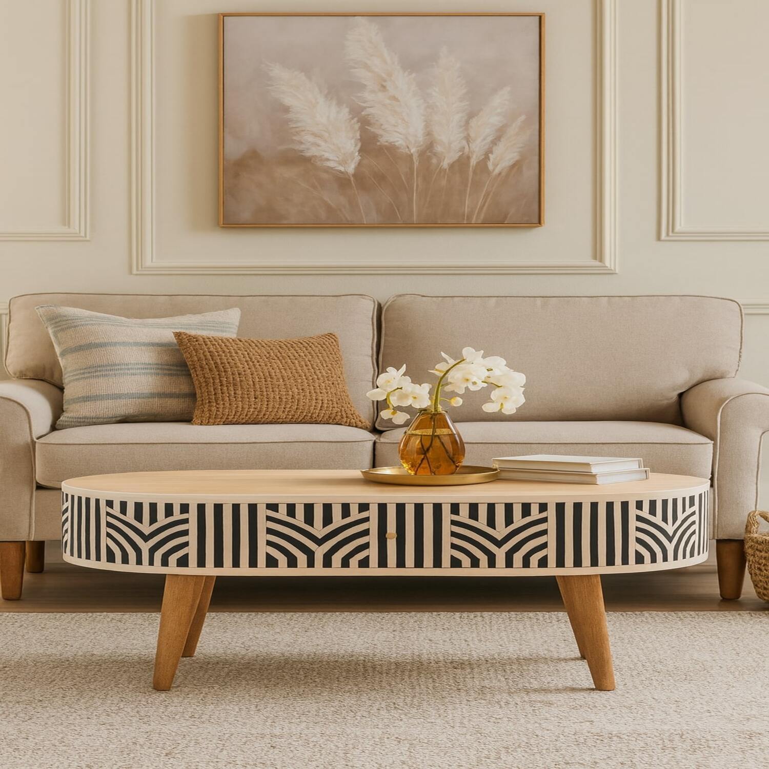 Solid Wood Edessa Bone Inlay Coffee Table - Brown
