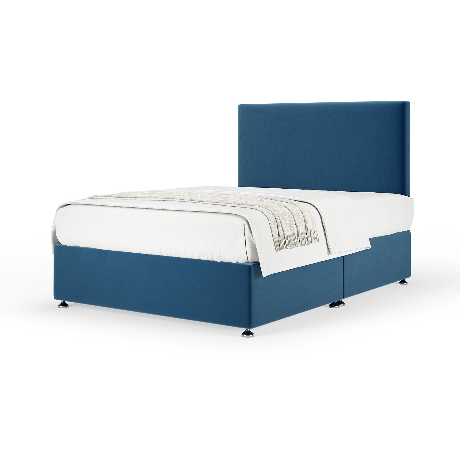 Plush Velvet Divan Base With Storage And Plain Headboard - Marine Blue Single 15kg