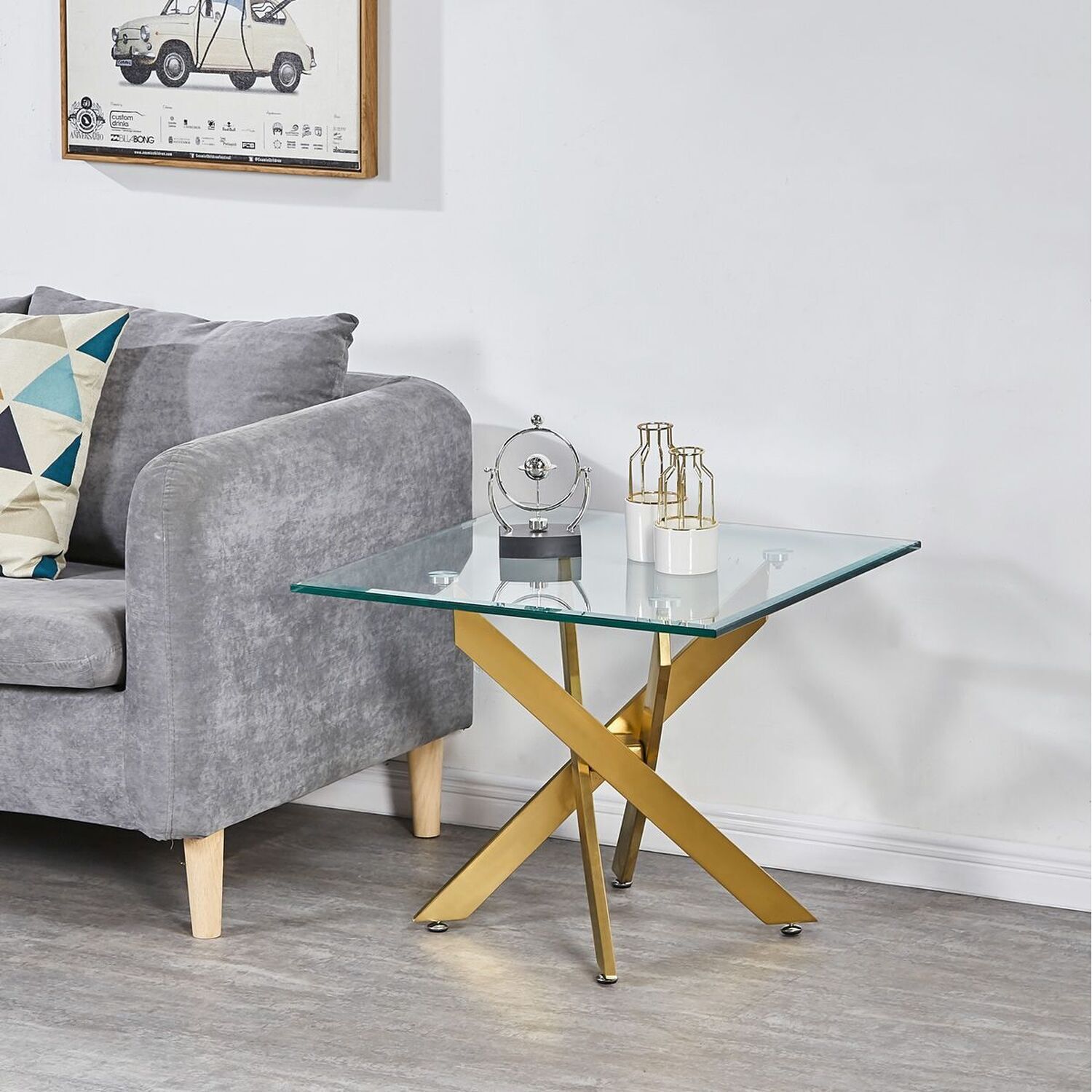 Vidrio Glass Side Table With Acrylic Frame - Gold