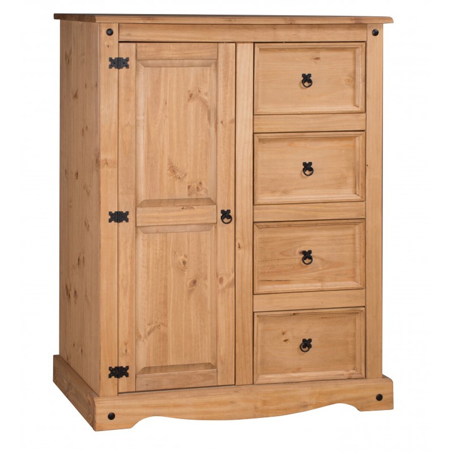 Corona Tallboy 1 Door 4 Drawer Wardrobe Solid Wood Pine Wooden - Antique Wax