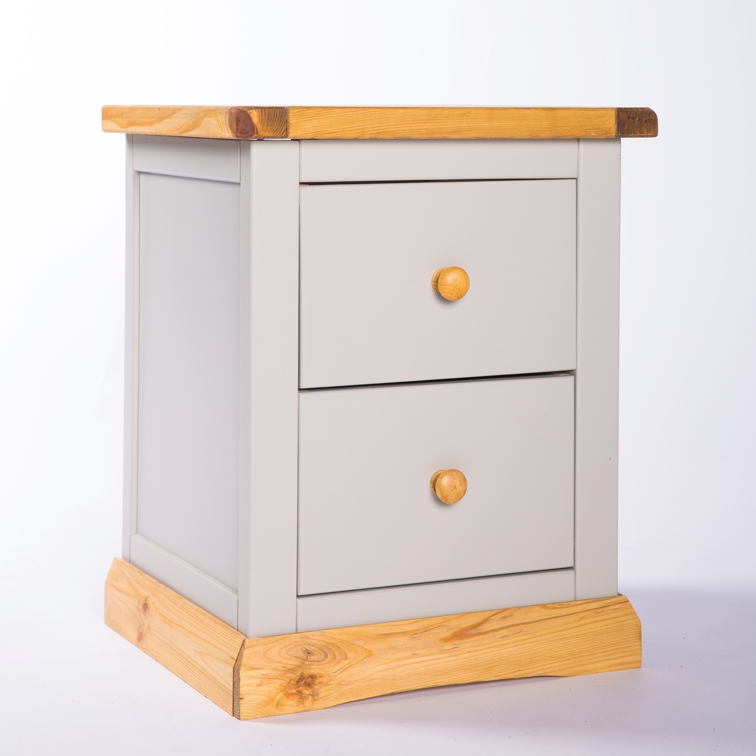 Cabinet Bits Bomporto 2 Drawer Bedside Cabinet - Grey / Wood Knob