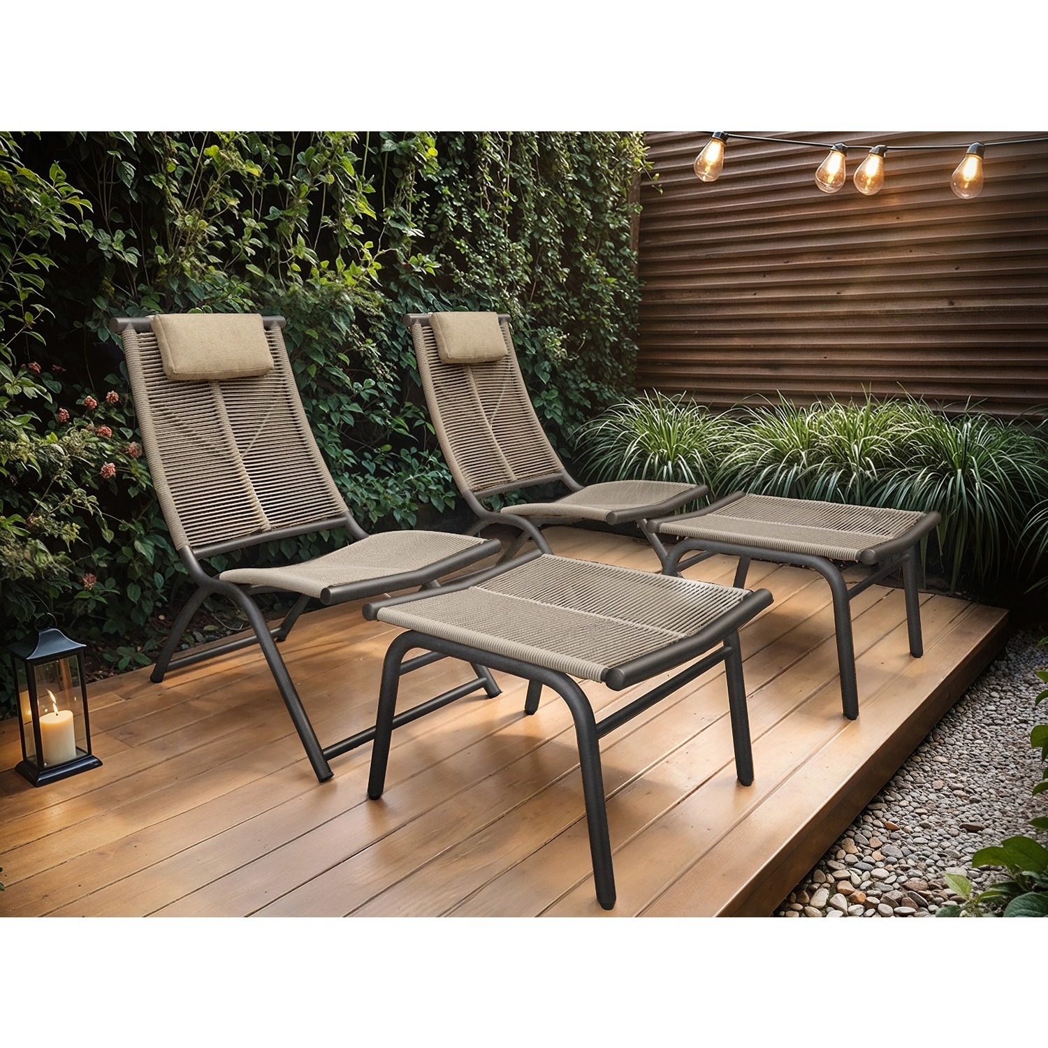 Solace+Co Unisex Esen Garden Lounge Chair w/ Footstool Set in Brown