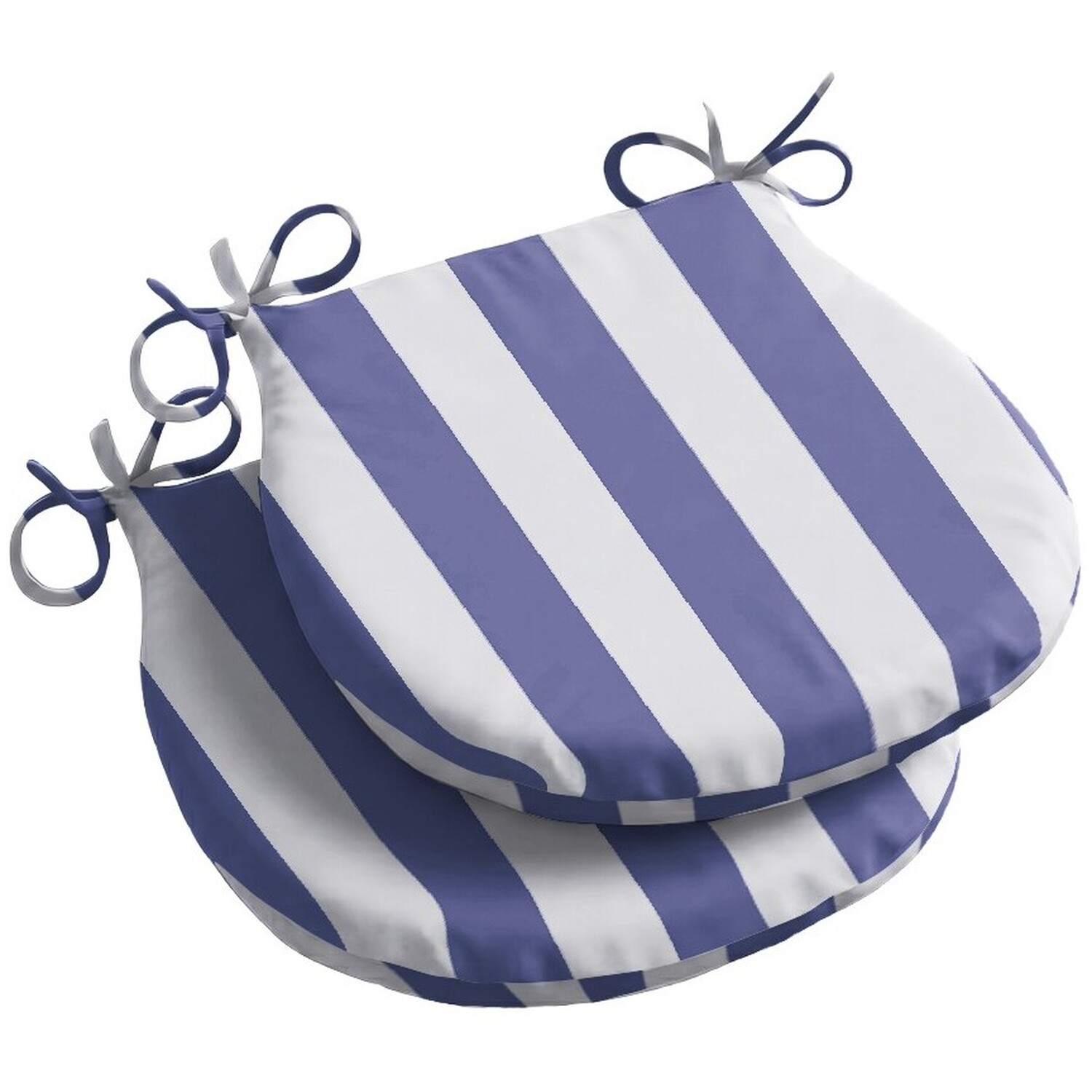 Livinluxury Wide Striped Outdoor D Shaped Seat Pad Blue - Blue/White / 2