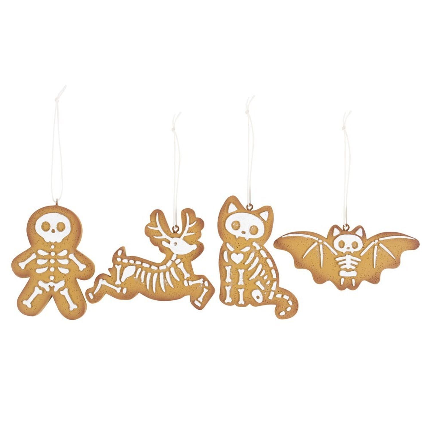Something Different Skeleton Cookie Ornament Set (Pack Of 4) - Brown/White