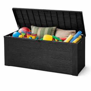 JSH 300L Outdoor Plastic Garden Storage Box - Wood Effect Black