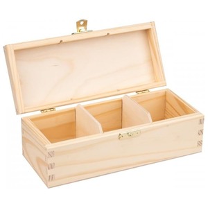 Wooden Tea Storage Box With Compartments Hinged Lid