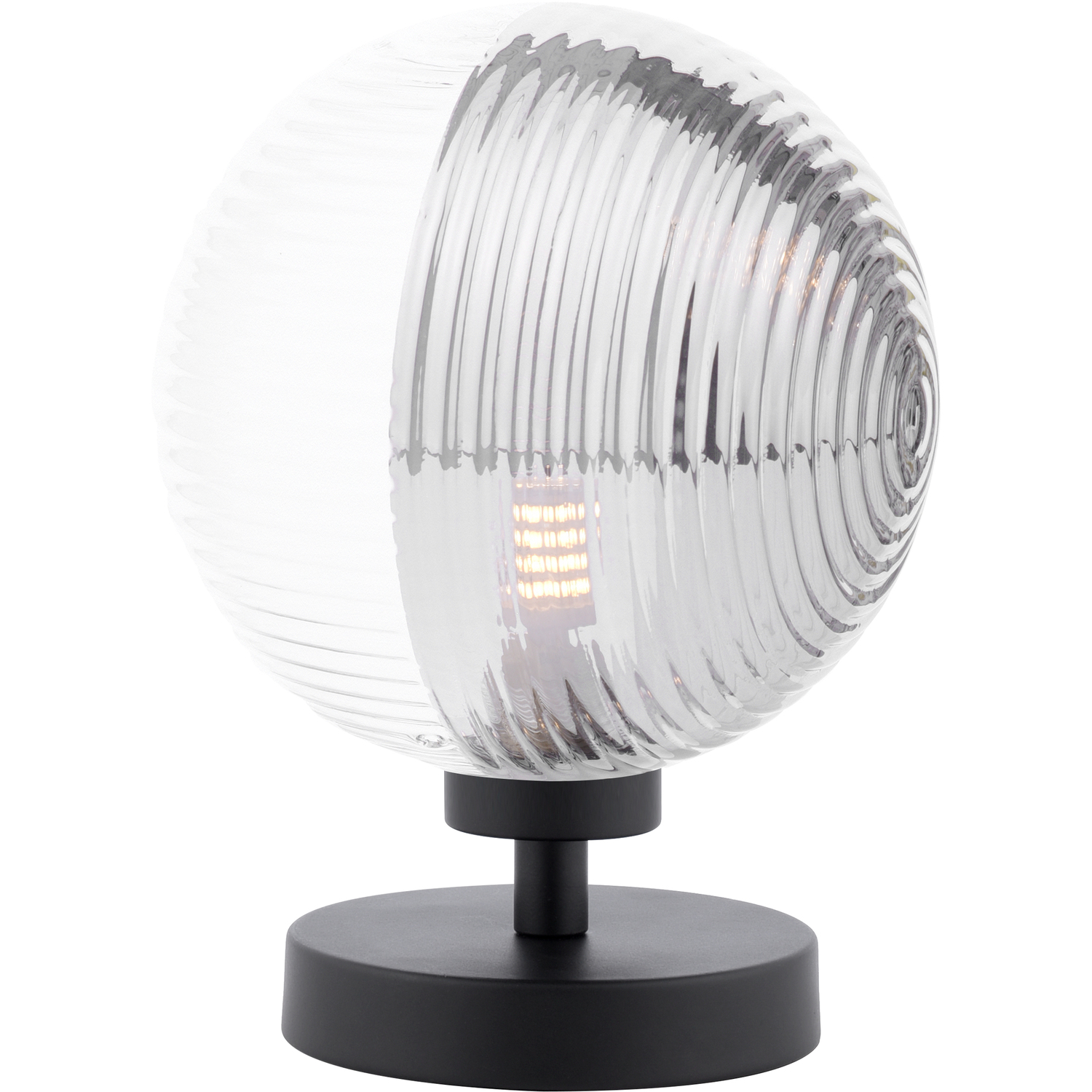 Esben Touch Table Lamp Matt Black With Smoked/Clear Ribbed Glass