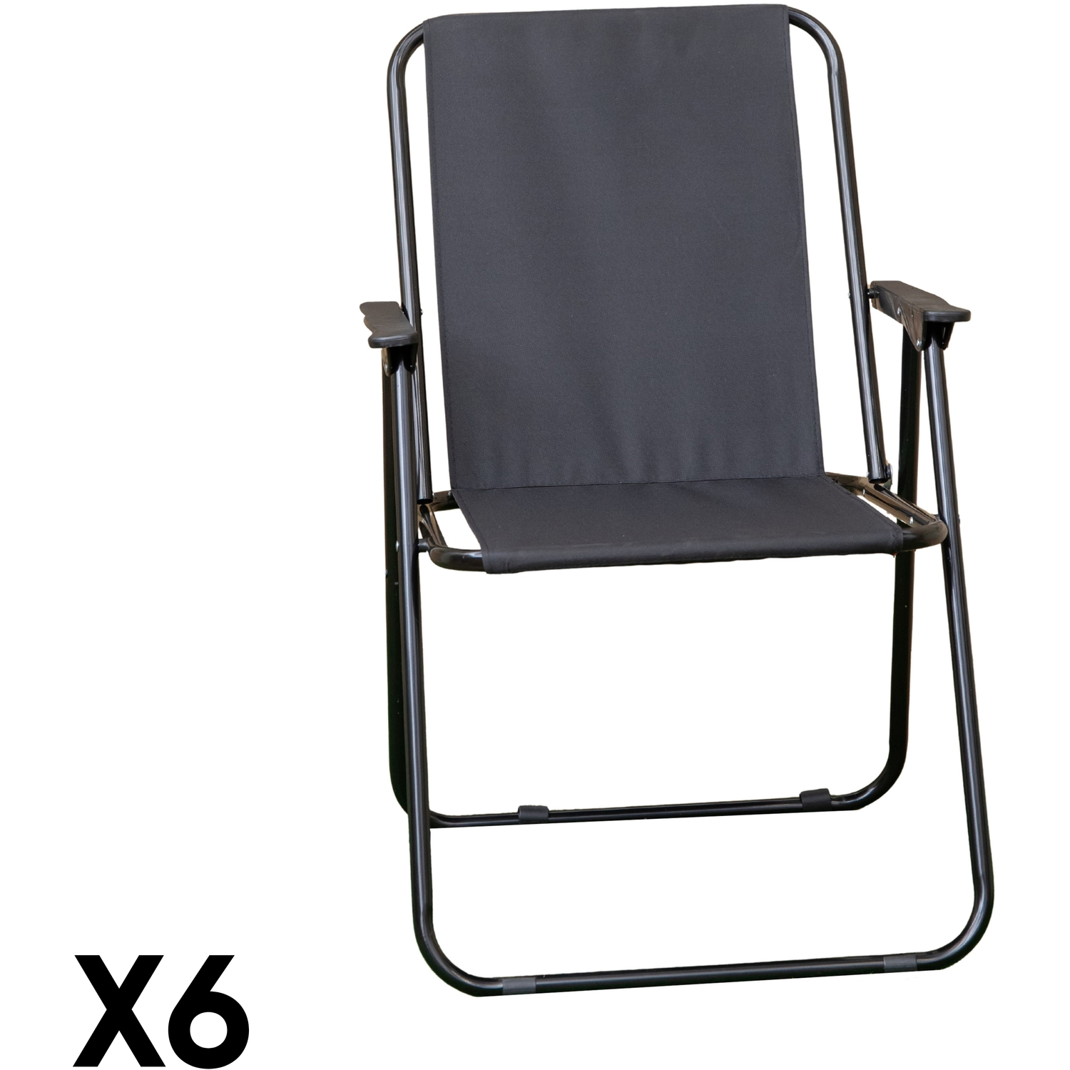 Samuel Alexander 6 Pack Black Lightweight Foldable Canvas Chair With Plastic Armrests - Black