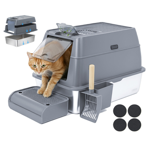 IGAD XXL Stainless Steel Cat Litter Box  High Sides, Non-Stick, Easy Clean, Odour Control