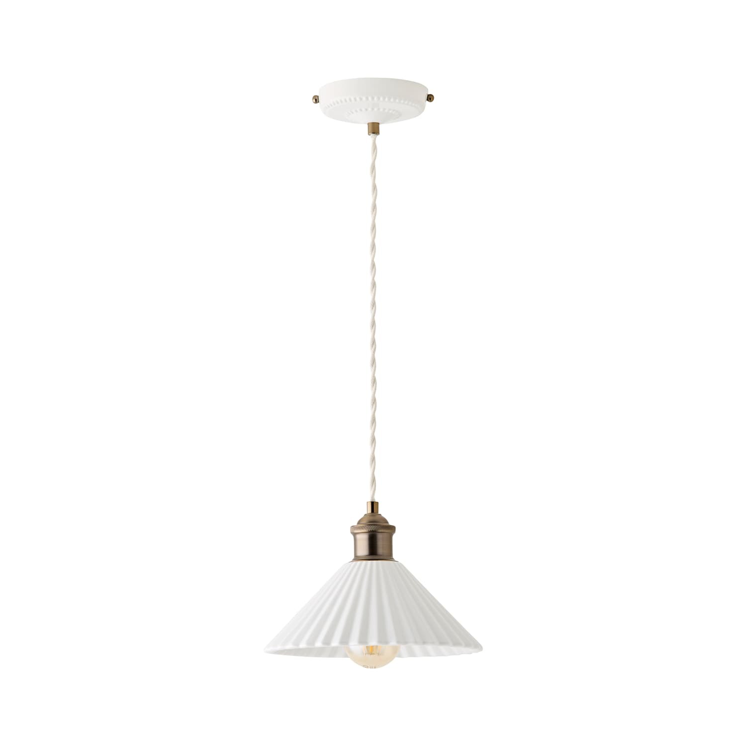 Valuelights Burford White Ribbed Ceramic Shade Led Ceiling Pendant Light With Bulb - Image 5