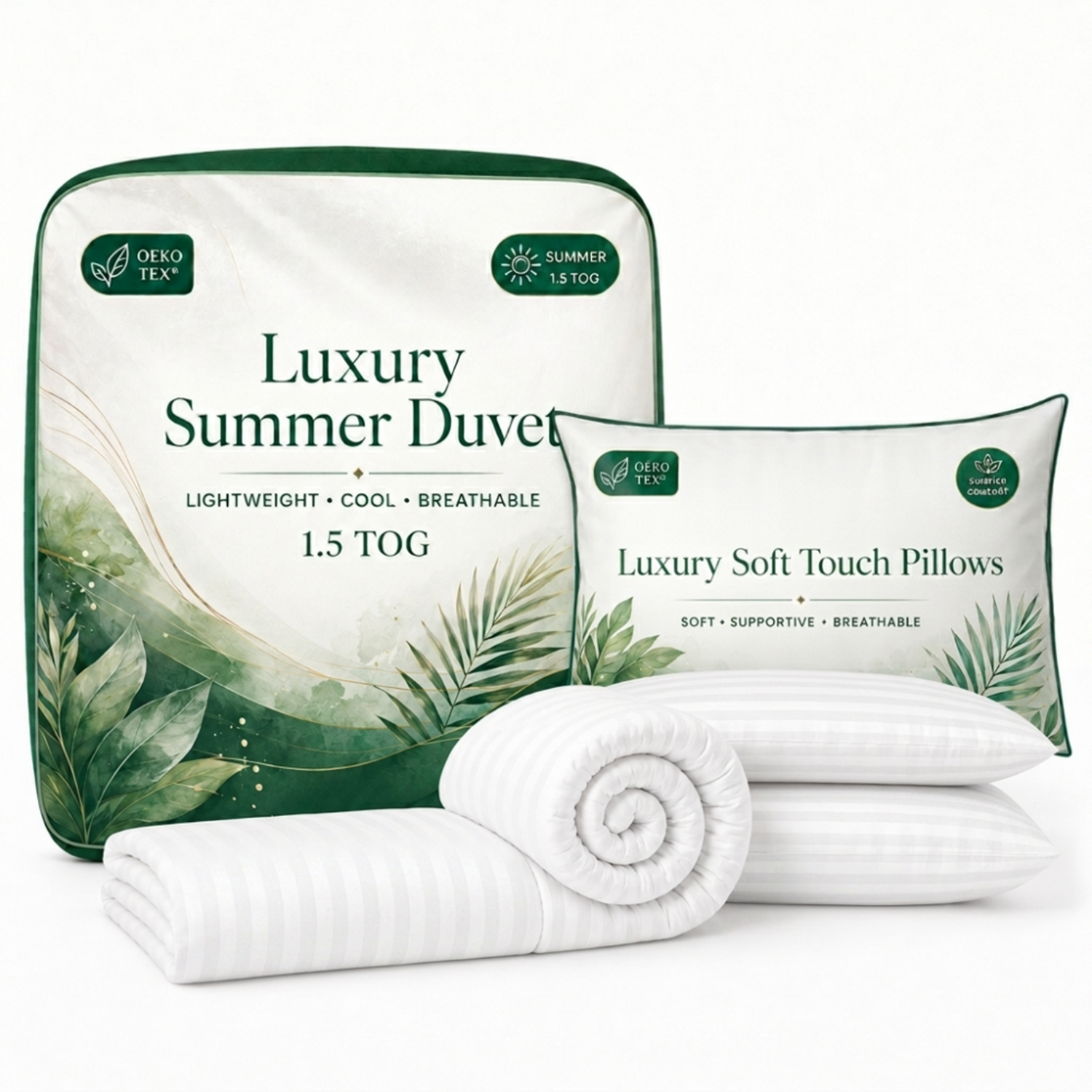 Opulent Home White King Size Striped Summer Duvet Set 1.5 Tog - Image 3