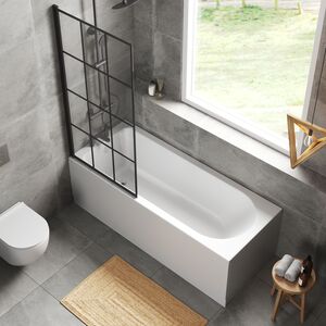 Round Single Ended 1700x700 Bath Set - Leg Set and Black Square Framed Screen