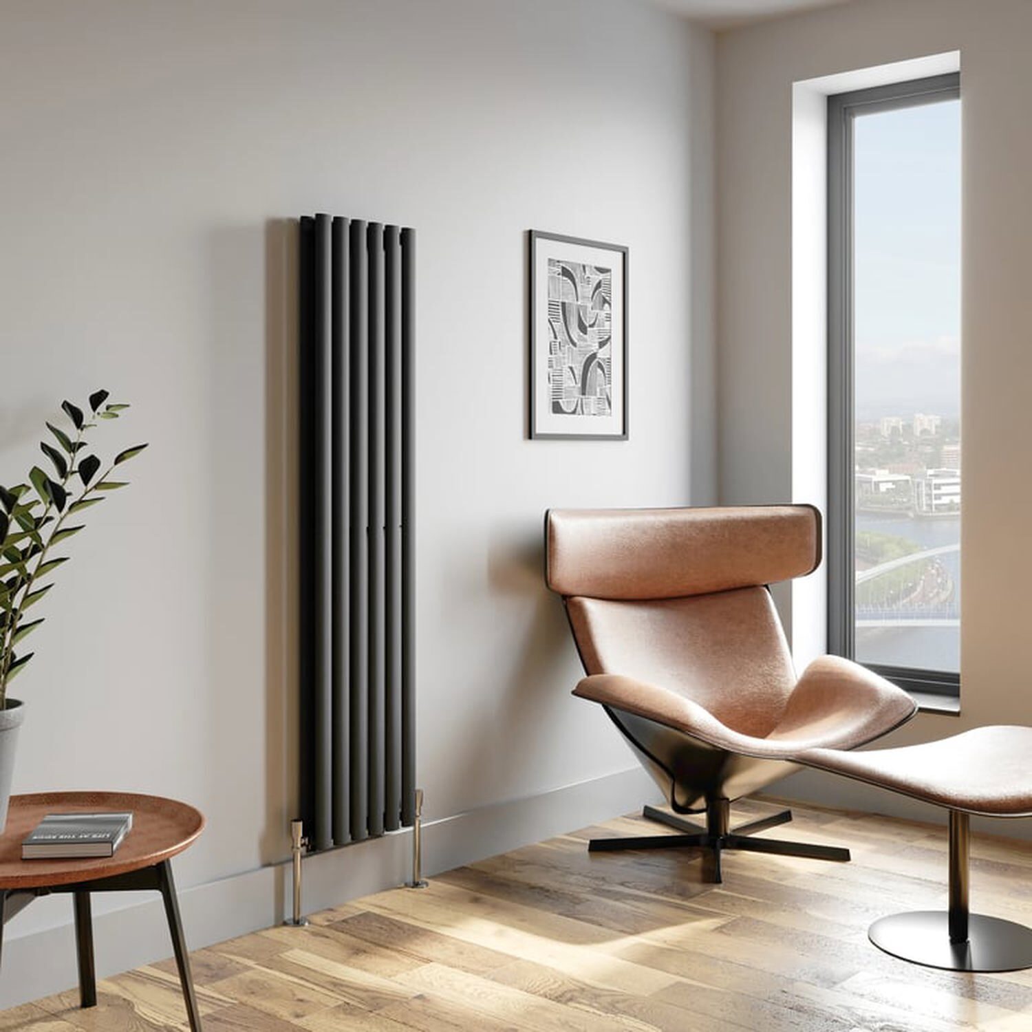 Temprazo Vertical Oval Tube Double Panel Designer Radiator - 1600 X 360Mm Anthracite - Grey / 360Mm / 1600Mm / 79Mm