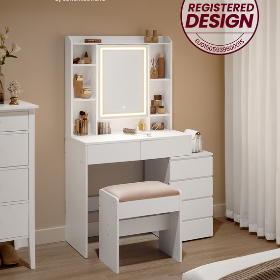 VASAGLE Dressing Table with Lighted Mirror