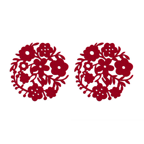 Felt Set Of Two Red Flower Design Placemats