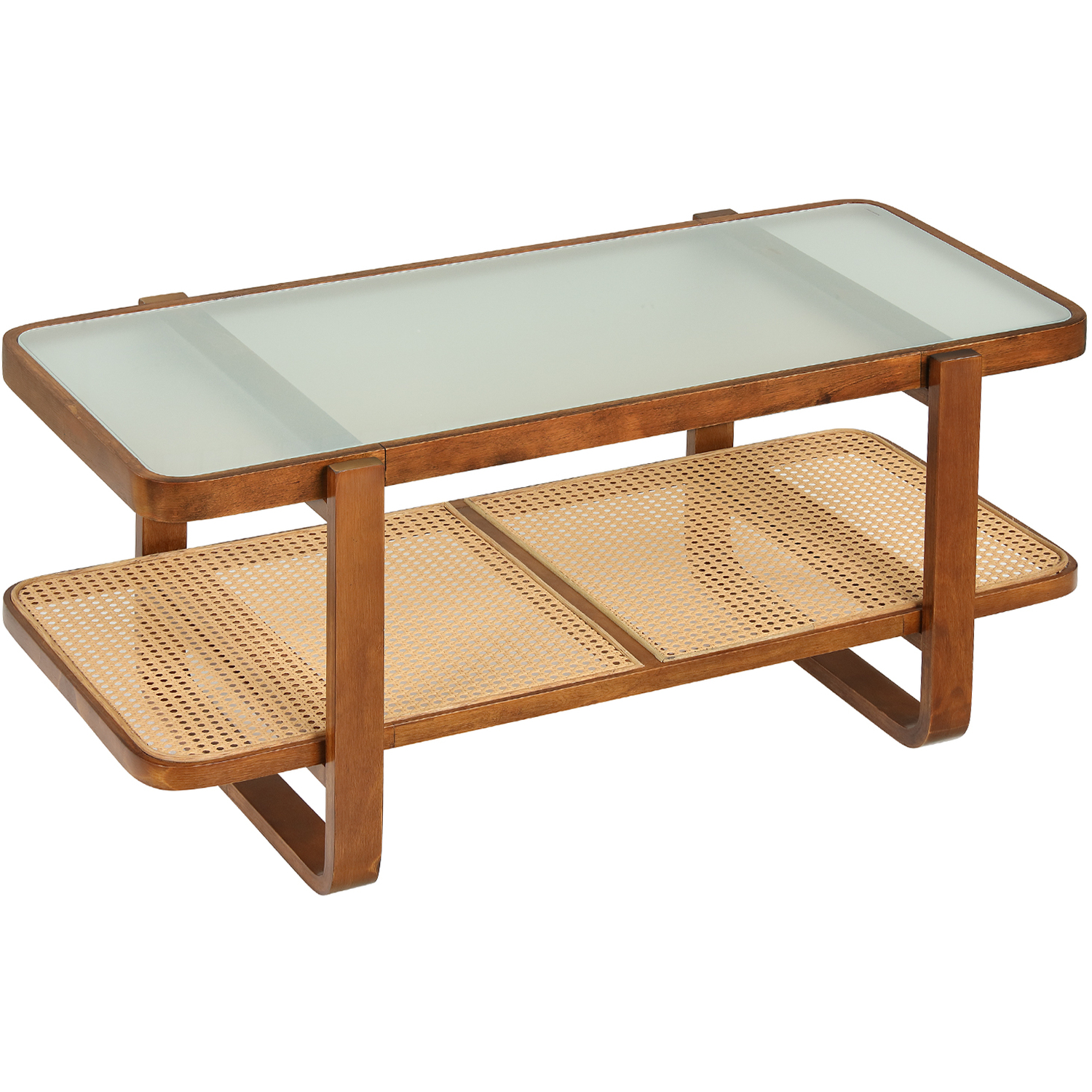 Costway Rectangular Center Table With Frosted Tempered Glass Top - Walnut