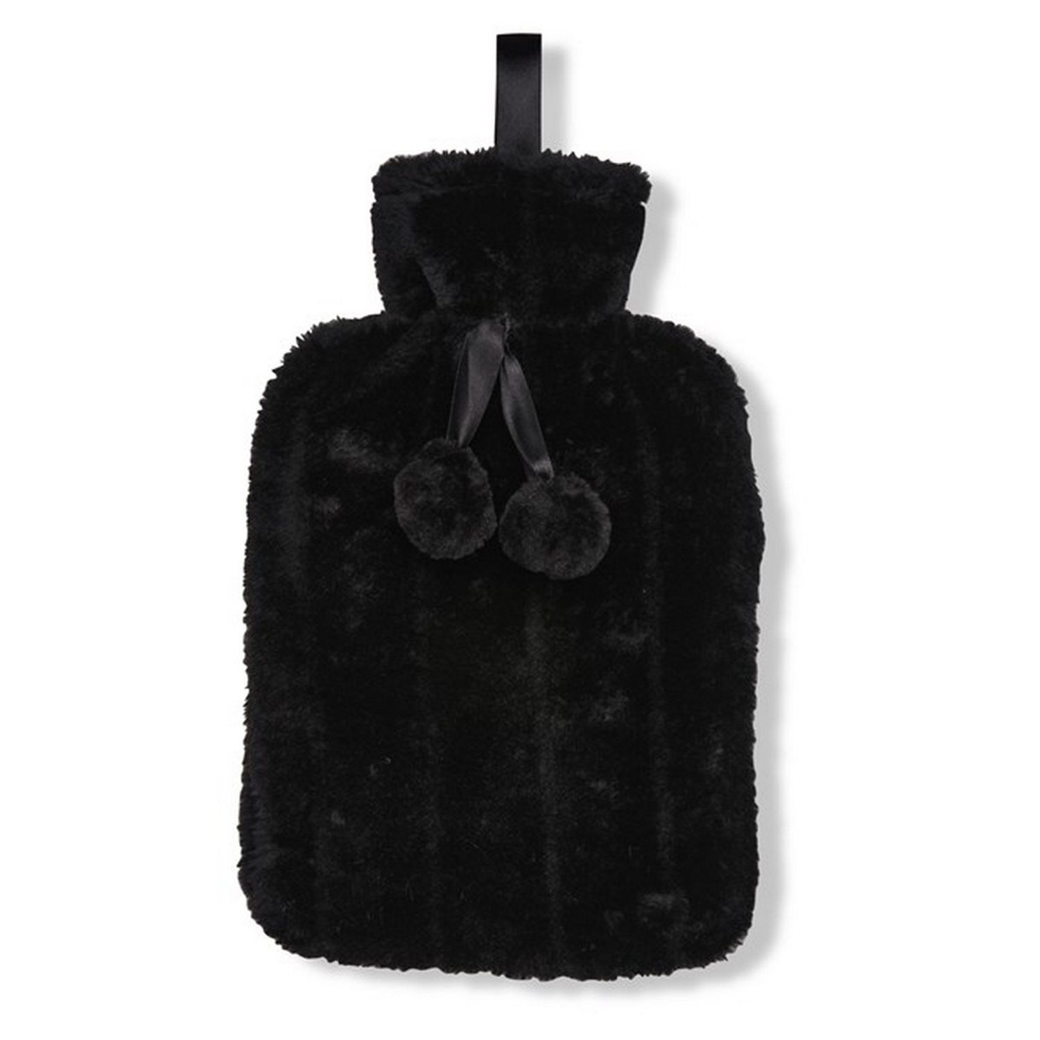 Ribbon Classic Faux Fur Hot Water Bottle Cover - Black