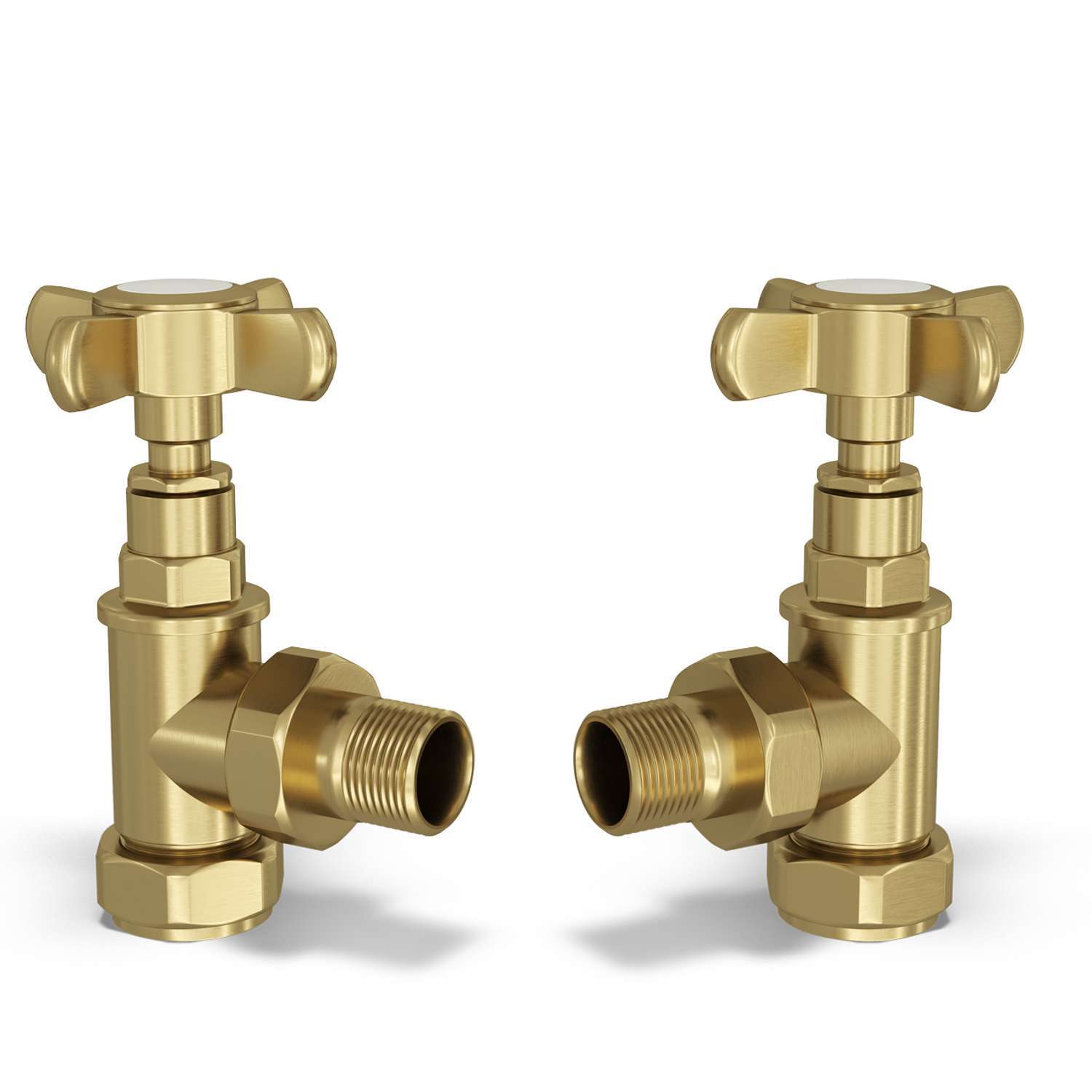 Uk Radiators Signature Traditional - Chrome Radiator Valve Angled - Brushed Brass / Pair Of Valves Included