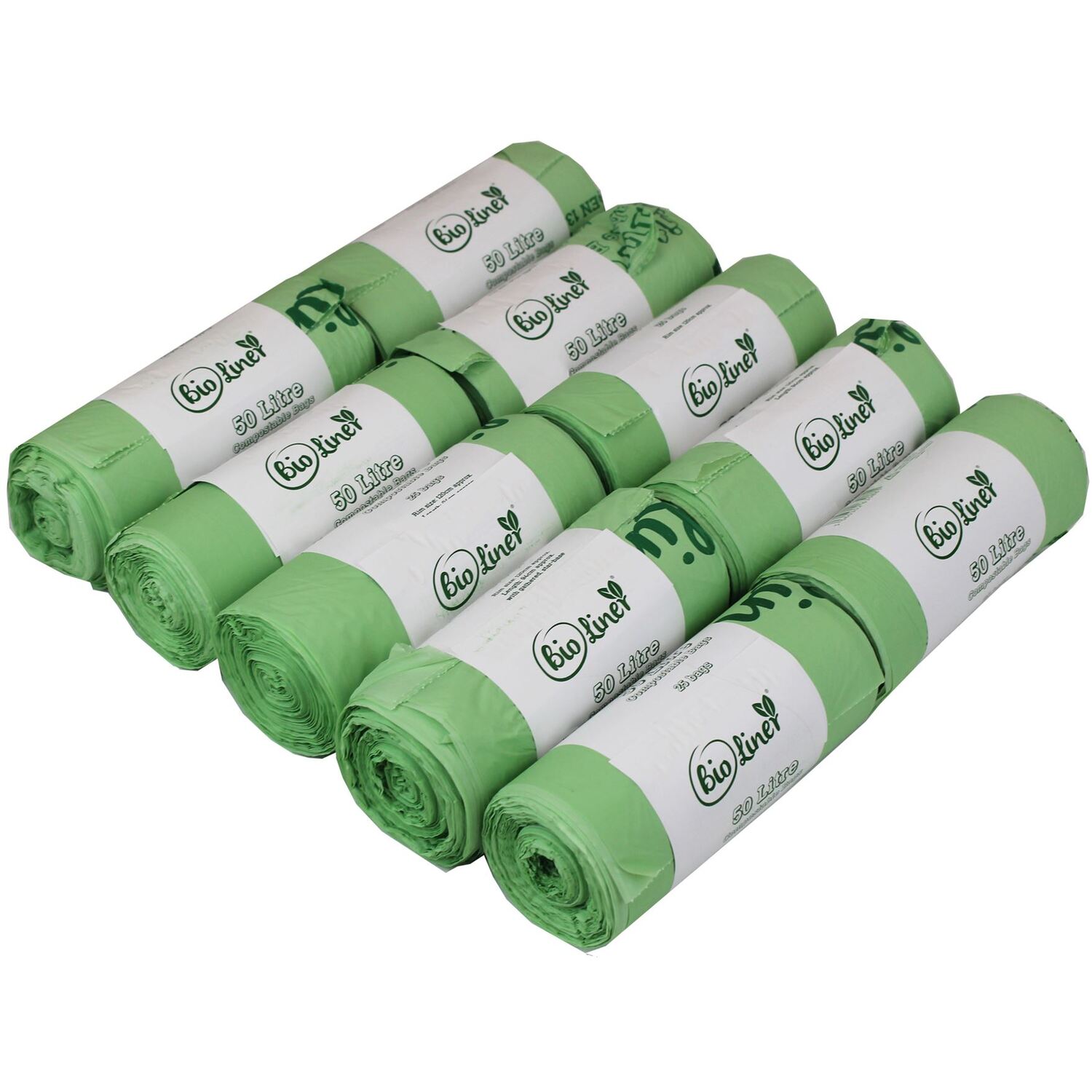 Bioliner 50 Litre Compostable Bags For Swing Bins & Dustbins - Green / 10