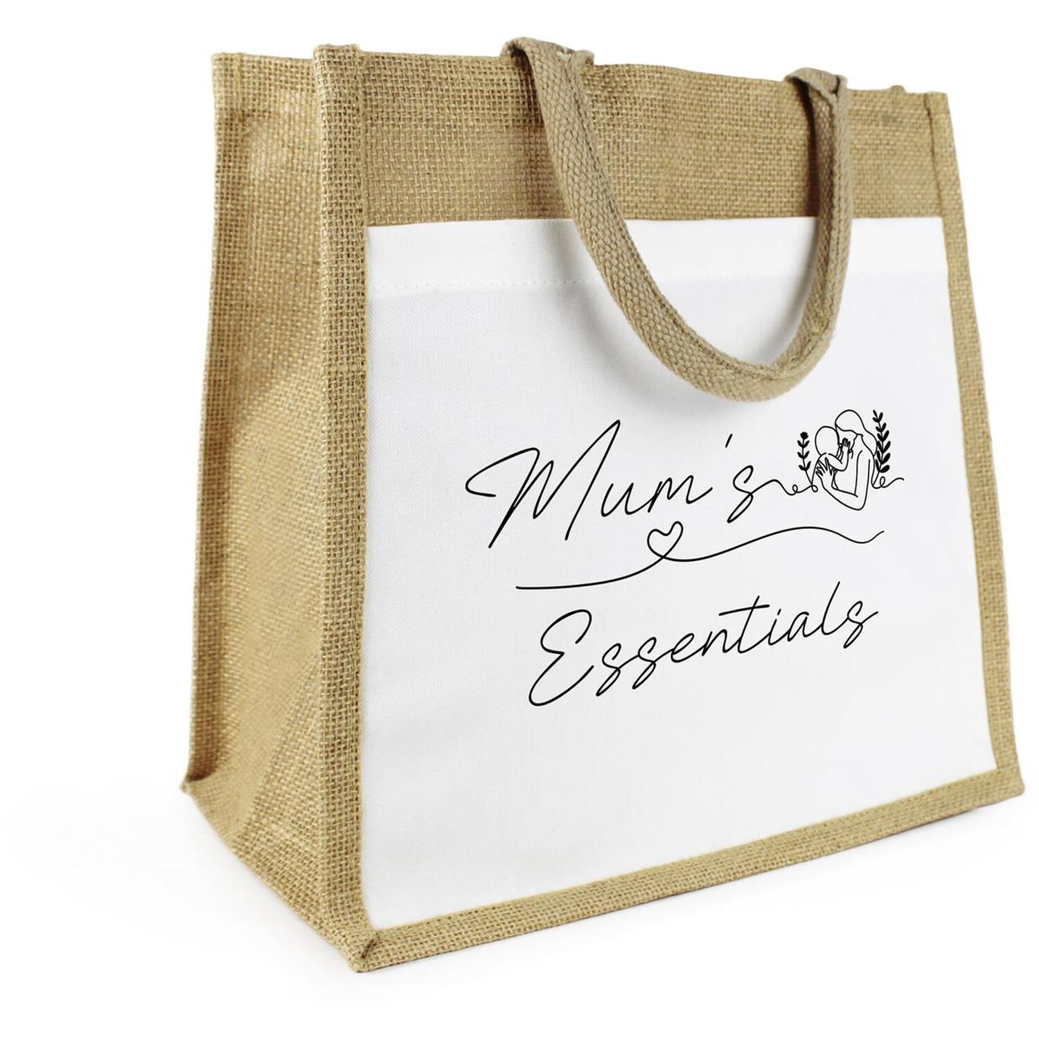 Mum's Essentials Jute Shopping Bag - Minimalist Reusable Shopper Bag Gift - Image 2