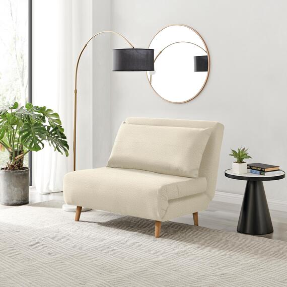 Bobby White Boucle Fabric Single Folding Sofa Bed Chair