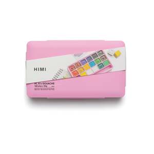 HIMI Jelly Cup Gouache Set 18 Paint Colours, Pink Case, Smooth Rich Colours