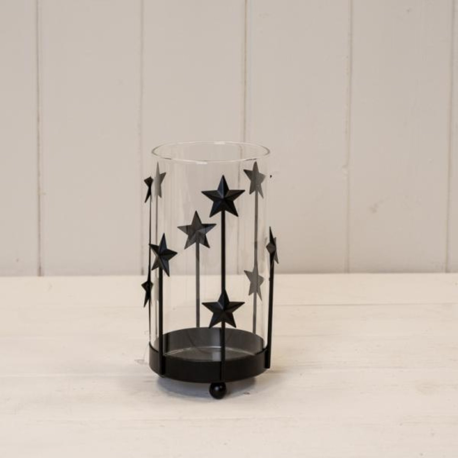 Small Black Metal Star Candle Holder with Glass Insert - Black