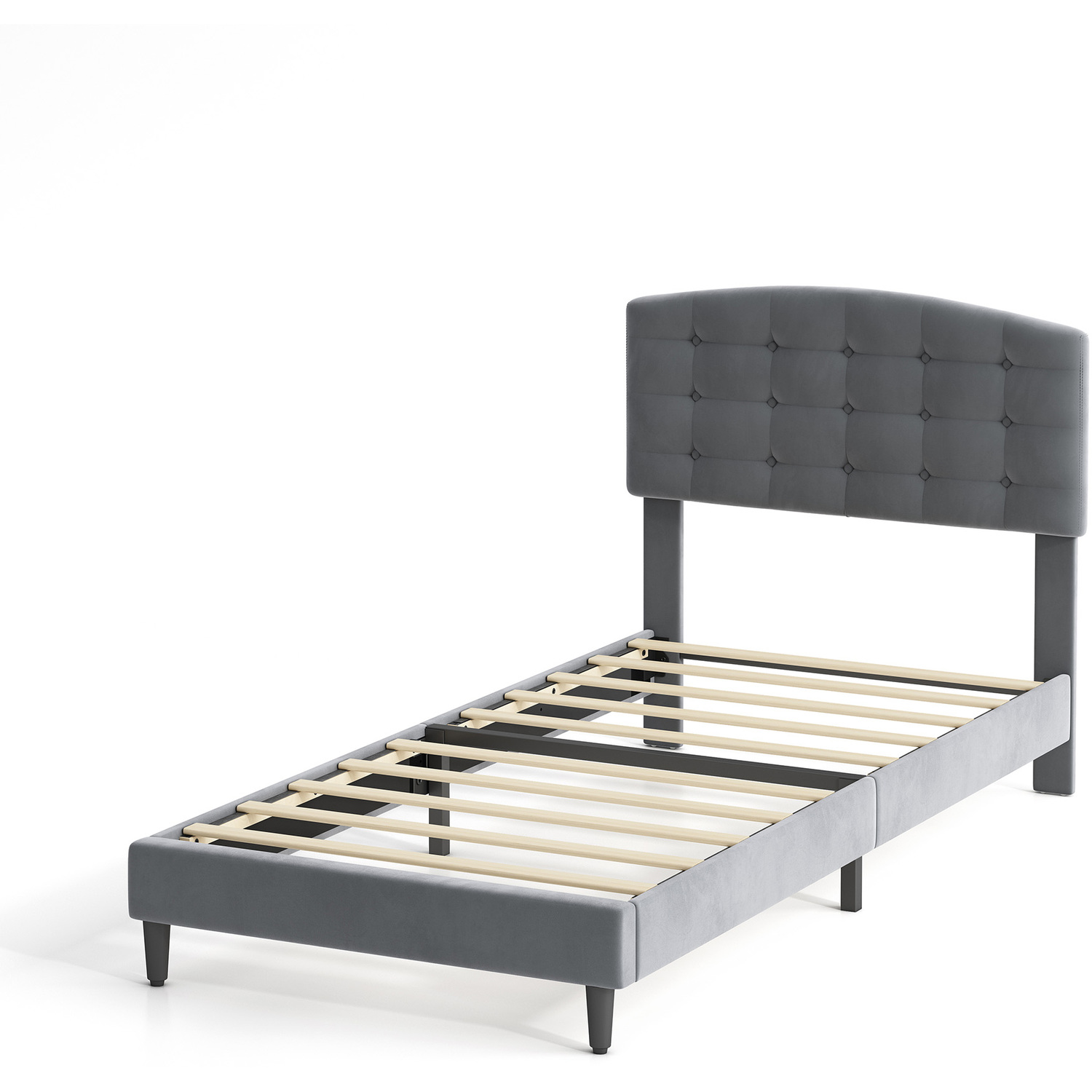 Mcc Direct Cozyliving Velvet Upholstered Single Bed Frame Cheyenne - Adjustable Headboard - Dark Grey