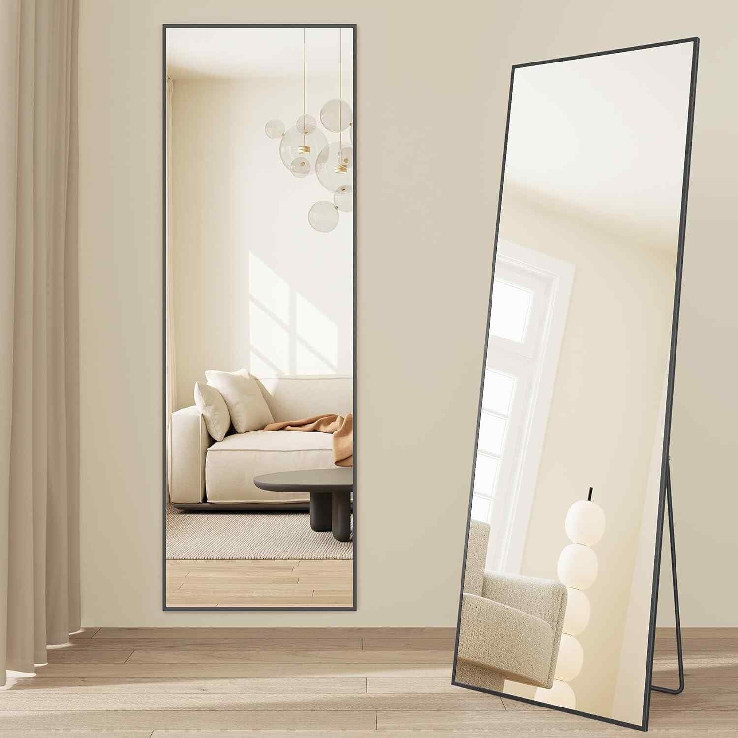 Square Corner Full Length Standing Mirror, Black - Matte Black