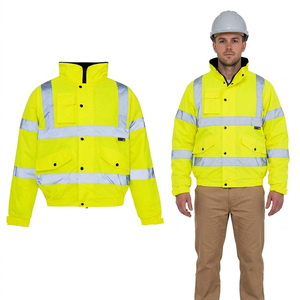 Large (L) High Visibility Safety Bomber Jacket With a Fluorescent Concealed Hood