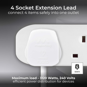 Masterplug 4 Socket Extension Lead 1m