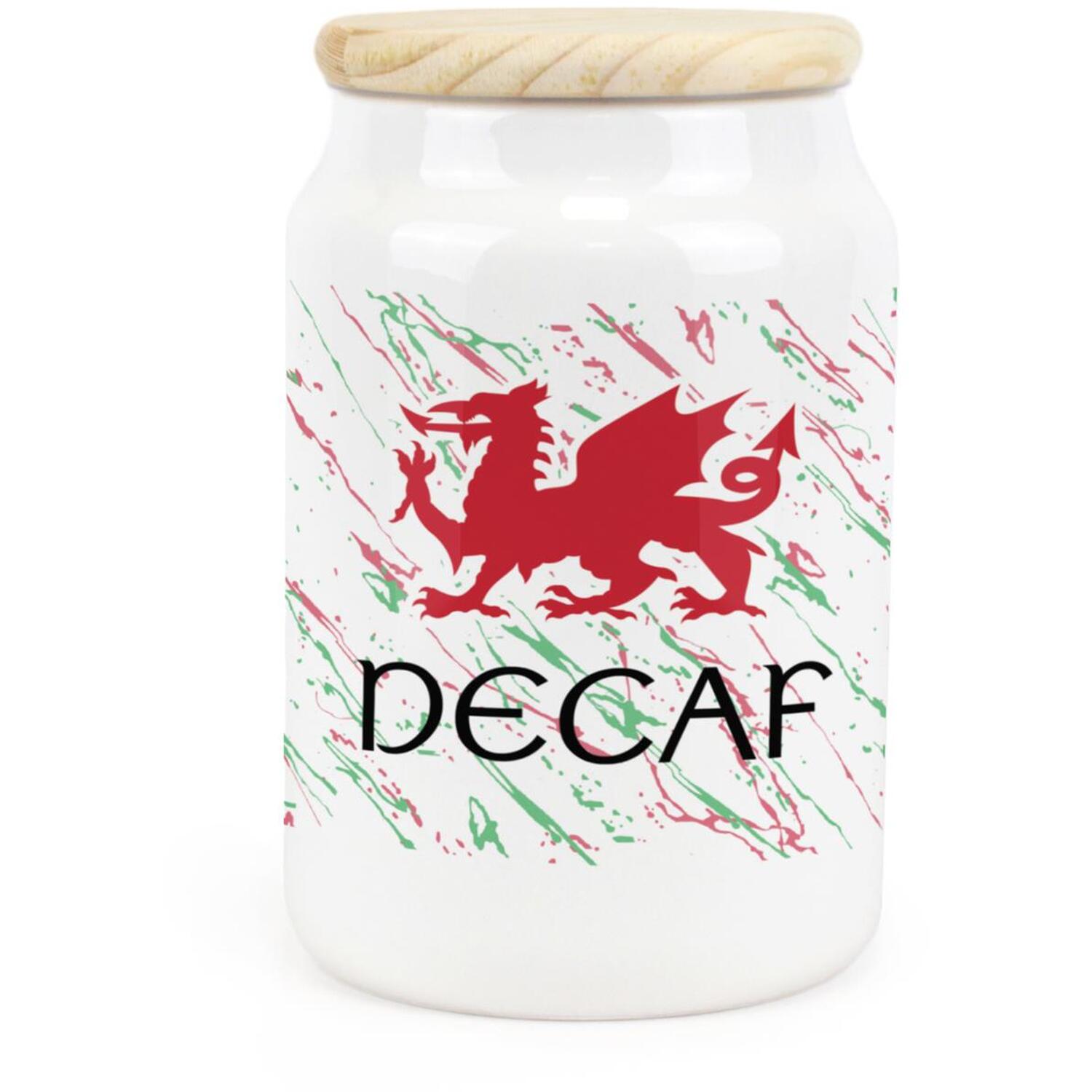 B&Q -  Welsh Dragon Ceramic Decaf CanisterGreen & Red Wales Kitchen GiftStorage Container & Wooden Lid 600Ml (14.5Cm X 9.5Cm) - Image 3