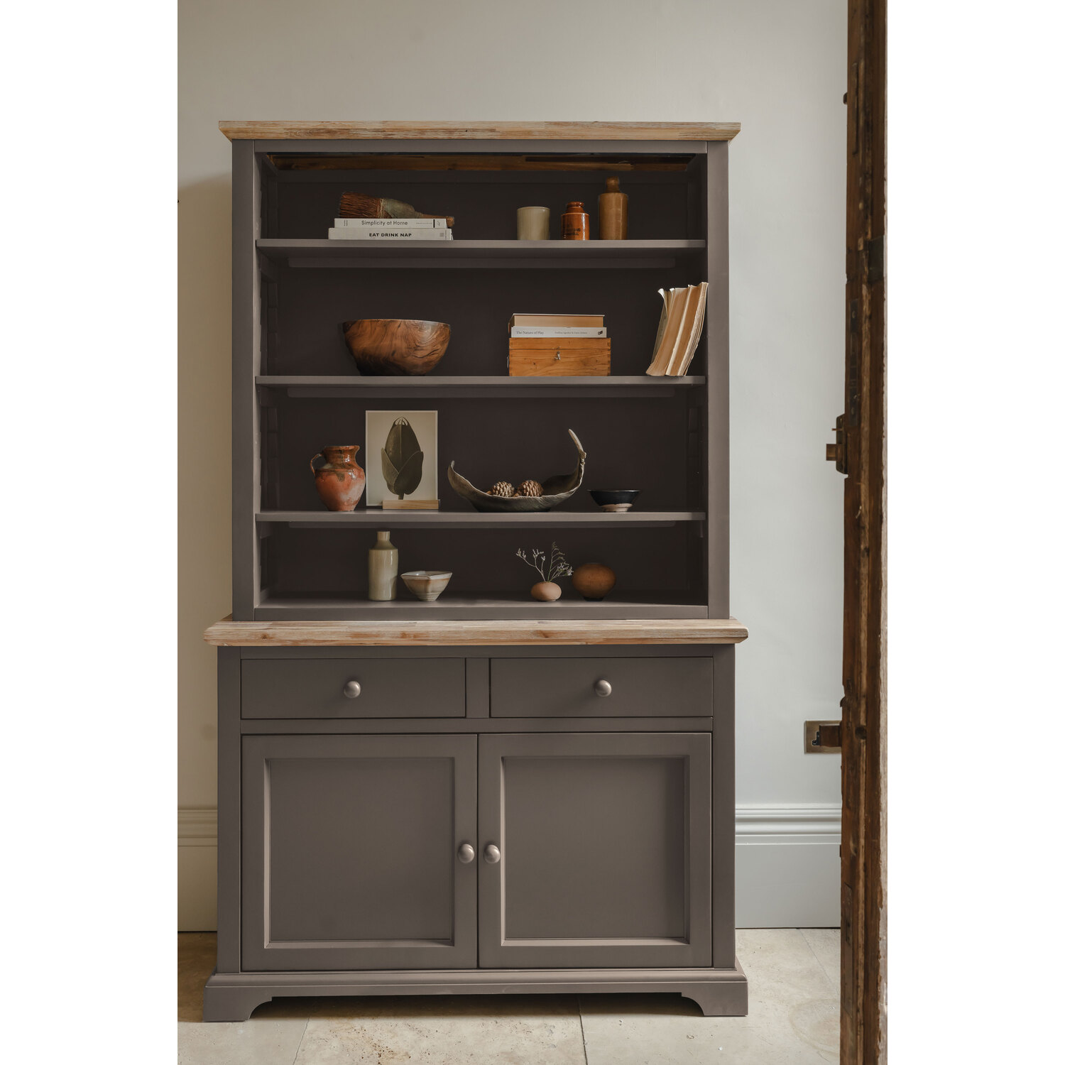 Rackhams Grey Florence Display Cabinet With Height Adjustable Shelves And Cupboard - Dove - Image 4