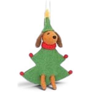 Felt Dog with Tree Christmas Decoration
