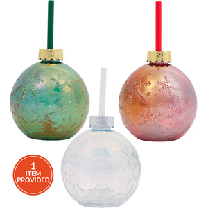 Christmas Bauble Glass Jar with Straw