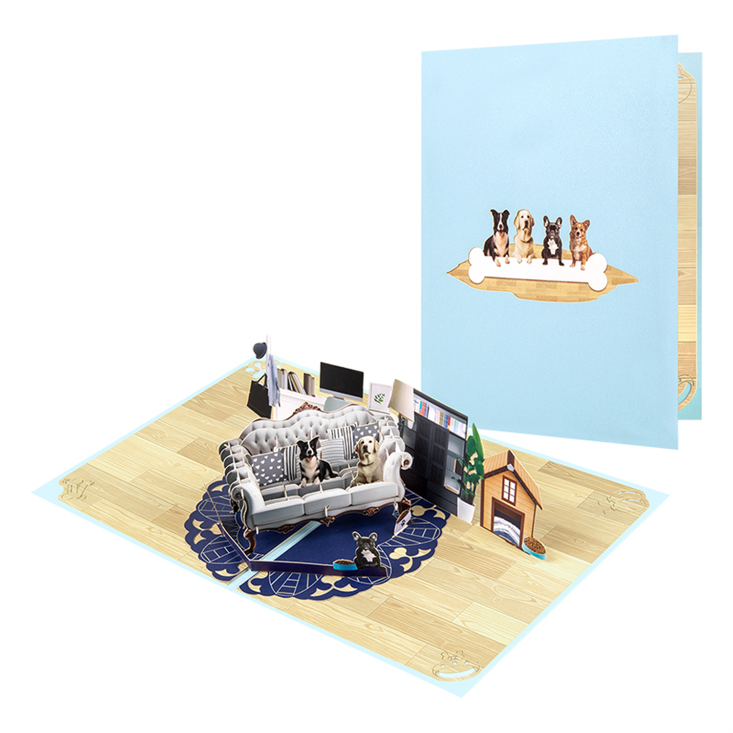 Brightfeel Sofa Snuggles Cozy Dog Scene 3D Pop Up Greeting Card - White