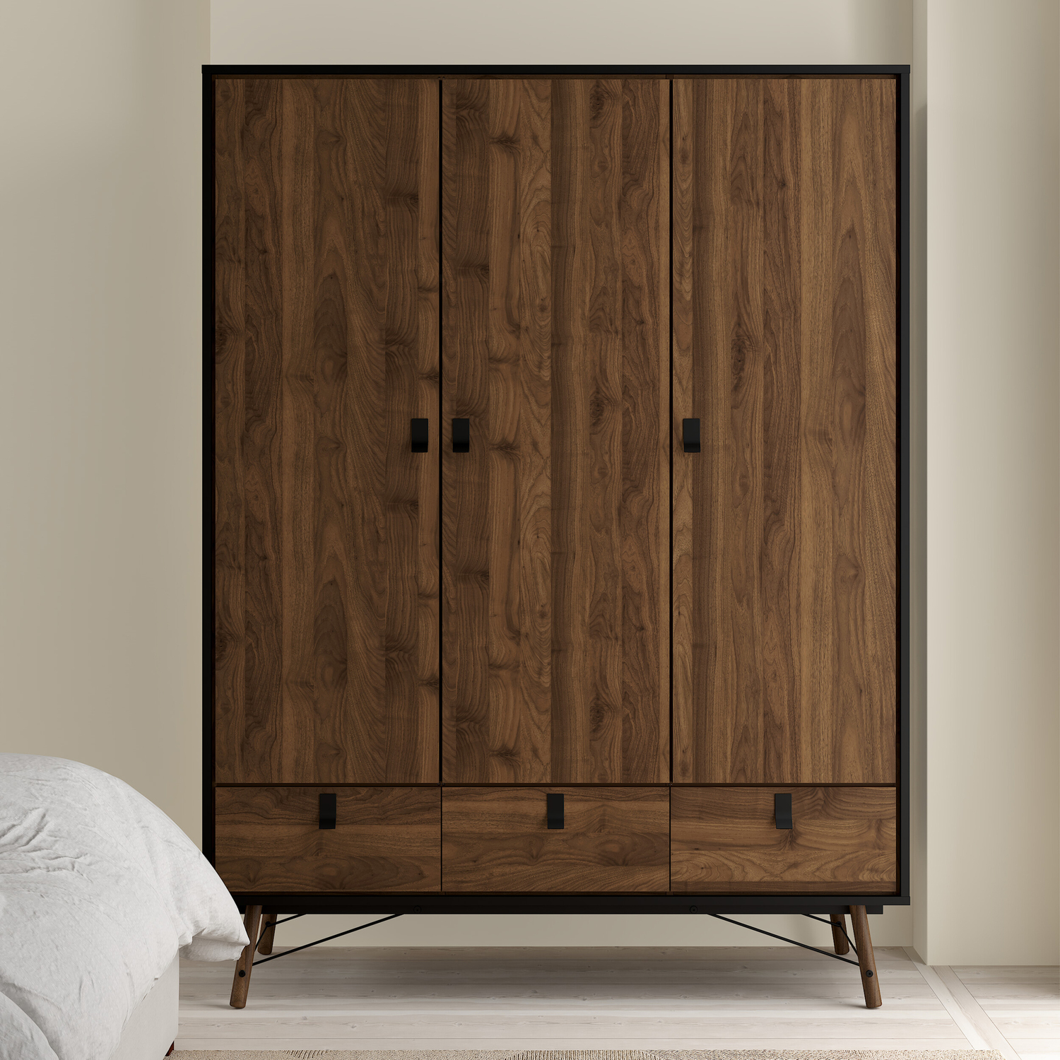 Furniture To Go Black Ry Wardrobe 3 Doors + 3 Drawers In Matt Walnut - Malemine - 1 - Image 4