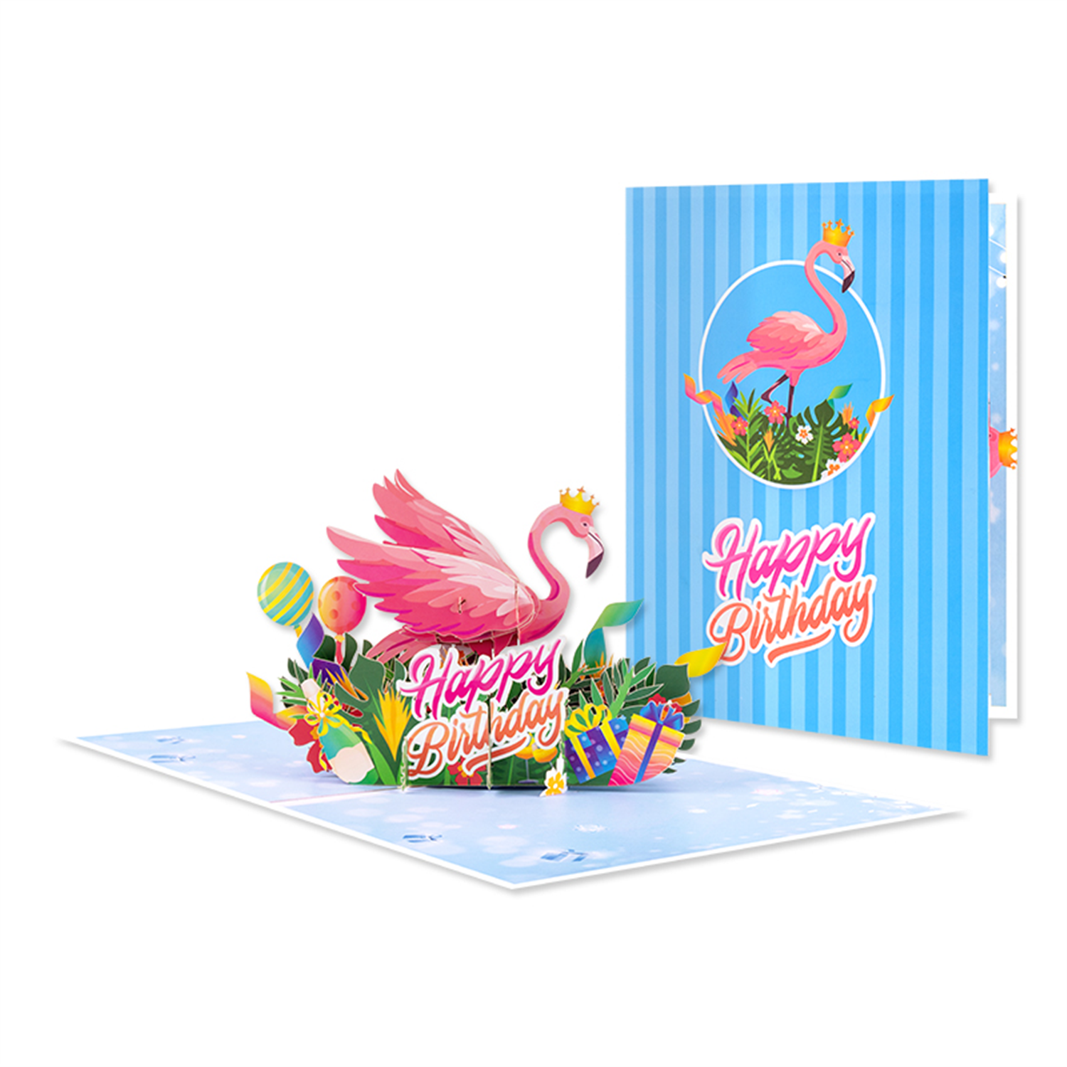Brightfeel Pink Party Bird 3D Flamingo 3D Pop Up Birthday Card - White