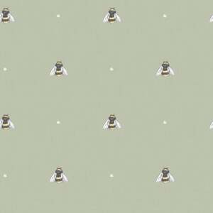 Sample of Bumble Bee Wallpaper in Sage Green