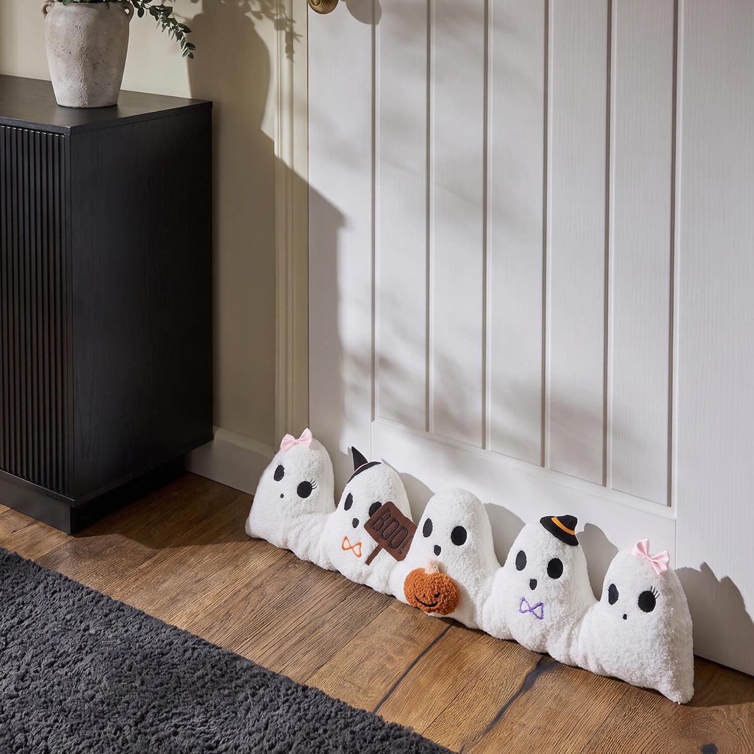 OHS Halloween Ghost Shaped Draught Excluder Fleece Doorstop in Cream