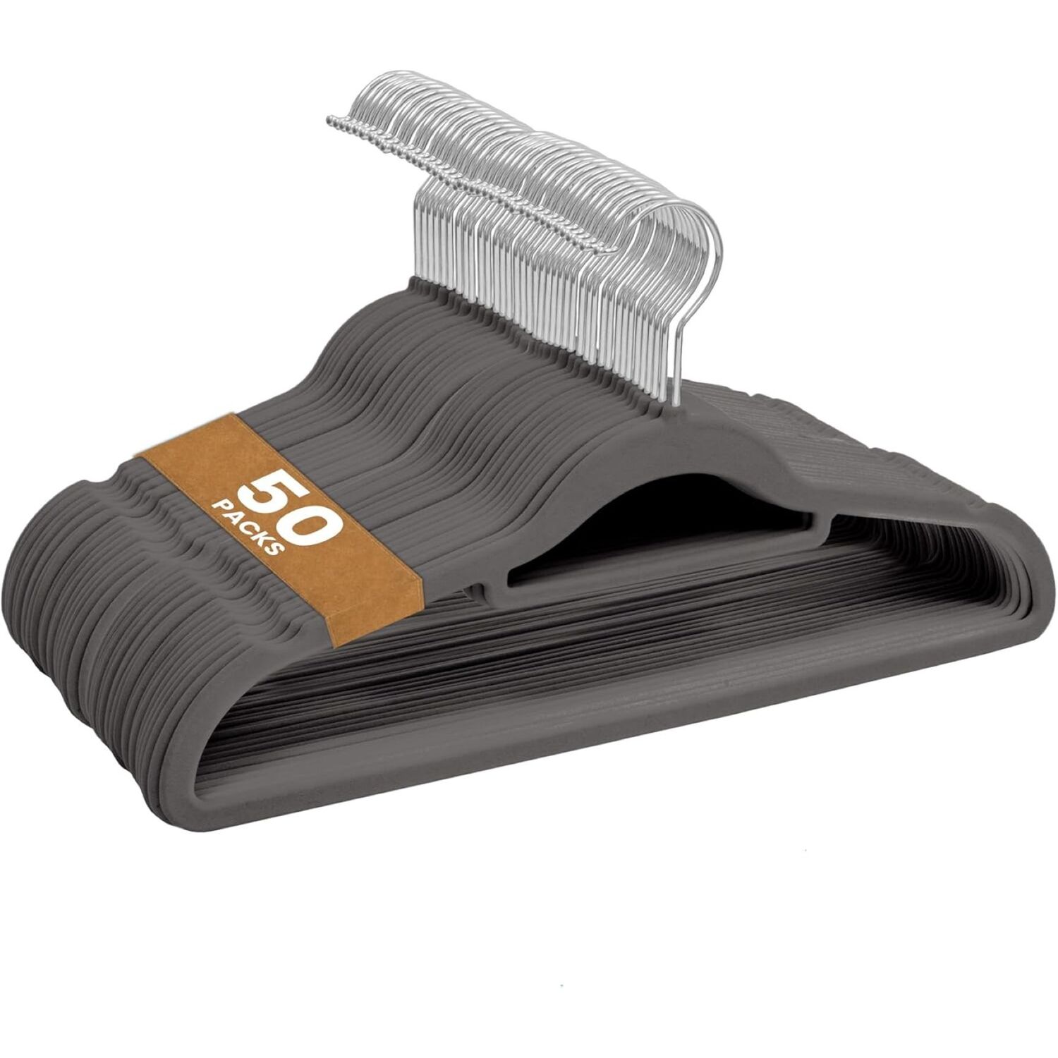 Sasha Morel 50 Pack Non-Slip Velvet Hangers - Grey / 34Cm