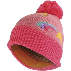 Girls Rainbow Beanie Hat with Bobble | Kids Warm Winter Hat with Pom Pom