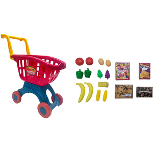 Toy Shopping Trolley with Food
